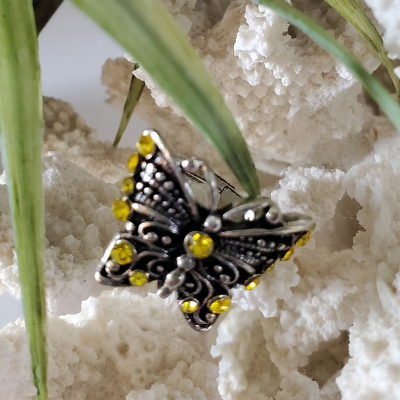 Yellow Butterfly Silver Tone Adjustable Band Ring 💥3 for $24💥 - Picture 11 of 11